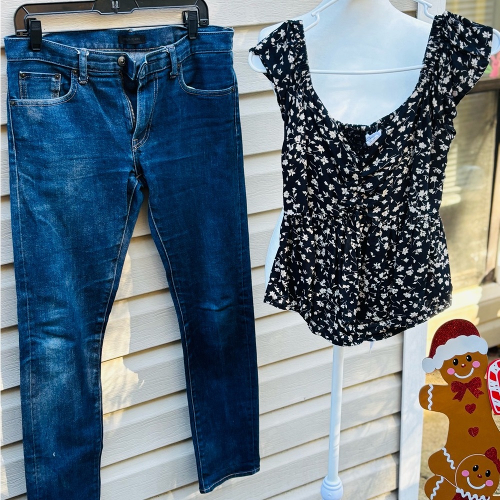 Blue Jeans and Black Floral Top
